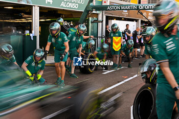 2024-05-23 - The Team Aston Martin Aramco Formula One Team, Aston Martin AMR24 in Pit lane During Fia Formula One World Championship F1 Monaco 2024, 23 May , In Monte-Carlo , Monaco - FORMULA 1 GRAND PRIX DE MONACO - PADDOCK - FORMULA 1 - MOTORS