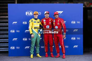 2024-05-25 - PIASTRI Oscar (aus), McLaren F1 Team MCL38, portrait, LECLERC Charles (mco), Scuderia Ferrari SF-24, portrait and SAINZ Carlos (spa), Scuderia Ferrari SF-24, portrait during the Formula 1 Grand Prix de Monaco 2024, 8th round of the 2024 Formula One World Championship from May 23 to 26, 2024 on the Circuit de Monaco, in Monaco - F1 - MONACO GRAND PRIX 2024 - FORMULA 1 - MOTORS