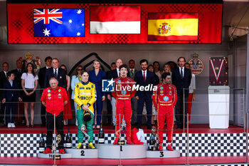 2024-05-26 - Podium: LECLERC Charles (mco), Scuderia Ferrari SF-24, PIASTRI Oscar (aus), McLaren F1 Team MCL38, SAINZ Carlos (spa), Scuderia Ferrari SF-24, BEN SULAYEM Mohammed (uae), President of the FIA, portrait during the Formula 1 Grand Prix de Monaco 2024, 8th round of the 2024 Formula One World Championship from May 23 to 26, 2024 on the Circuit de Monaco, in Monaco - F1 - MONACO GRAND PRIX 2024 - FORMULA 1 - MOTORS