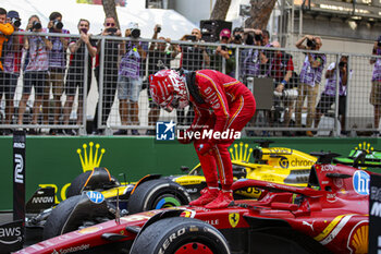 2024-05-26 - LECLERC Charles (mco), Scuderia Ferrari SF-24, portrait, celebrate his win during the Formula 1 Grand Prix de Monaco 2024, 8th round of the 2024 Formula One World Championship from May 23 to 26, 2024 on the Circuit de Monaco, in Monaco - F1 - MONACO GRAND PRIX 2024 - FORMULA 1 - MOTORS