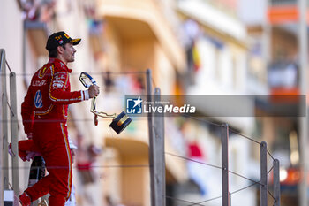 2024-05-26 - LECLERC Charles (mco), Scuderia Ferrari SF-24, portrait celebrate his win on podium during the Formula 1 Grand Prix de Monaco 2024, 8th round of the 2024 Formula One World Championship from May 23 to 26, 2024 on the Circuit de Monaco, in Monaco - F1 - MONACO GRAND PRIX 2024 - FORMULA 1 - MOTORS