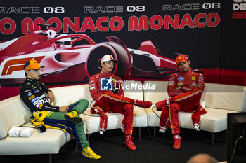 2024-05-26 - LECLERC Charles (mco), Scuderia Ferrari SF-24, PIASTRI Oscar (aus), McLaren F1 Team MCL38 and SAINZ Carlos (spa), Scuderia Ferrari SF-24, portrait, press conference during the Formula 1 Grand Prix de Monaco 2024, 8th round of the 2024 Formula One World Championship from May 23 to 26, 2024 on the Circuit de Monaco, in Monaco - F1 - MONACO GRAND PRIX 2024 - FORMULA 1 - MOTORS