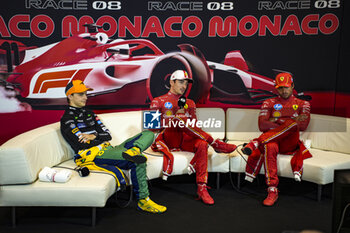 2024-05-26 - LECLERC Charles (mco), Scuderia Ferrari SF-24, PIASTRI Oscar (aus), McLaren F1 Team MCL38 and SAINZ Carlos (spa), Scuderia Ferrari SF-24, portrait, press conference during the Formula 1 Grand Prix de Monaco 2024, 8th round of the 2024 Formula One World Championship from May 23 to 26, 2024 on the Circuit de Monaco, in Monaco - F1 - MONACO GRAND PRIX 2024 - FORMULA 1 - MOTORS