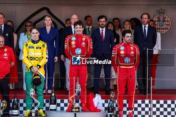 2024-05-26 - Podium: LECLERC Charles (mco), Scuderia Ferrari SF-24, PIASTRI Oscar (aus), McLaren F1 Team MCL38, SAINZ Carlos (spa), Scuderia Ferrari SF-24, BEN SULAYEM Mohammed (uae), President of the FIA, portrait during the Formula 1 Grand Prix de Monaco 2024, 8th round of the 2024 Formula One World Championship from May 23 to 26, 2024 on the Circuit de Monaco, in Monaco - F1 - MONACO GRAND PRIX 2024 - FORMULA 1 - MOTORS