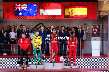 2024-05-26 - Podium: LECLERC Charles (mco), Scuderia Ferrari SF-24, PIASTRI Oscar (aus), McLaren F1 Team MCL38, SAINZ Carlos (spa), Scuderia Ferrari SF-24, BEN SULAYEM Mohammed (uae), President of the FIA, portrait during the Formula 1 Grand Prix de Monaco 2024, 8th round of the 2024 Formula One World Championship from May 23 to 26, 2024 on the Circuit de Monaco, in Monaco - F1 - MONACO GRAND PRIX 2024 - FORMULA 1 - MOTORS