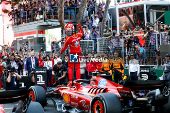 2024-05-26 - LECLERC Charles (mco), Scuderia Ferrari SF-24, portrait, celebrate his win during the Formula 1 Grand Prix de Monaco 2024, 8th round of the 2024 Formula One World Championship from May 23 to 26, 2024 on the Circuit de Monaco, in Monaco - F1 - MONACO GRAND PRIX 2024 - FORMULA 1 - MOTORS