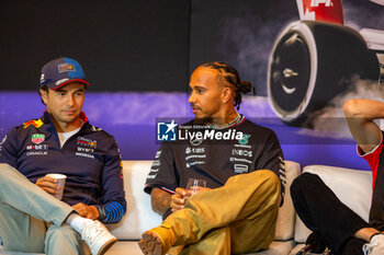 2024-06-06 - Sergio Perez (MEX) - Oracle Red Bull Racing - Red Bull RB20 - Honda RBPT and Lewis Hamilton (GBR) - Mercedes-AMG PETRONAS F1 Team - Mercedes W15 - Mercedes E Performance during drivers press conference Formula 1 Aws Grand Prix du Canada 2024, Montreal, Quebec, Canada, from Jun 6th to 9th - Rounfd 9 of 24 of 2024 F1 World Championship - FORMULA 1 AWS GRAND PRIX DU CANADA 2024 - FORMULA 1 - MOTORS