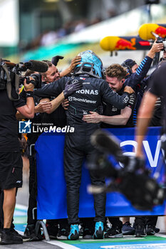 2024-06-08 - RUSSELL George (gbr), Mercedes AMG F1 Team W15, portrait celebrate his pole position during the Formula 1 AWS Grand Prix du Canada 2024, 9th round of the 2024 Formula One World Championship from June 07 to 09, 2024 on the Circuit Gilles Villeneuve, in Montréal, Canada - F1 - CANADIAN GRAND PRIX 2024 - FORMULA 1 - MOTORS