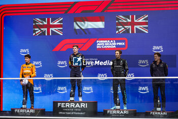 2024-06-09 - VERSTAPPEN Max (ned), Red Bull Racing RB20, NORRIS Lando (gbr), McLaren F1 Team MCL38, RUSSELL George (gbr), Mercedes AMG F1 Team W15, portrait podium during the Formula 1 AWS Grand Prix du Canada 2024, 9th round of the 2024 Formula One World Championship from June 07 to 09, 2024 on the Circuit Gilles Villeneuve, in Montréal, Canada - F1 - CANADIAN GRAND PRIX 2024 - FORMULA 1 - MOTORS