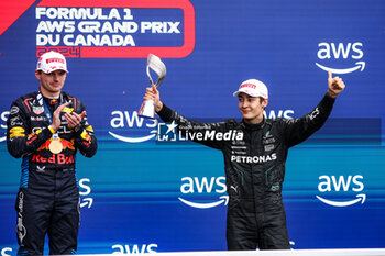 2024-06-09 - RUSSELL George (gbr), Mercedes AMG F1 Team W15, portrait VERSTAPPEN Max (ned), Red Bull Racing RB20, portrait podium during the Formula 1 AWS Grand Prix du Canada 2024, 9th round of the 2024 Formula One World Championship from June 07 to 09, 2024 on the Circuit Gilles Villeneuve, in Montréal, Canada - F1 - CANADIAN GRAND PRIX 2024 - FORMULA 1 - MOTORS