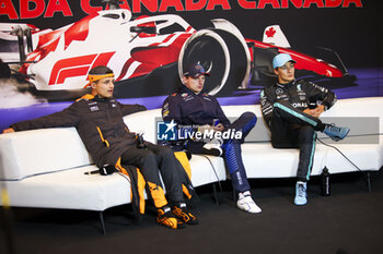 2024-06-09 - NORRIS Lando (gbr), McLaren F1 Team MCL38, portrait, VERSTAPPEN Max (ned), Red Bull Racing RB20, portrait and RUSSELL George (gbr), Mercedes AMG F1 Team W15, portrait during the Formula 1 AWS Grand Prix du Canada 2024, 9th round of the 2024 Formula One World Championship from June 07 to 09, 2024 on the Circuit Gilles Villeneuve, in Montréal, Canada - F1 - CANADIAN GRAND PRIX 2024 - FORMULA 1 - MOTORS