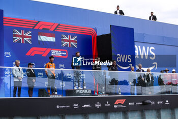 2024-06-09 - Podium, NORRIS Lando (gbr), McLaren F1 Team MCL38, portrait, VERSTAPPEN Max (ned), Red Bull Racing RB20, portrait and RUSSELL George (gbr), Mercedes AMG F1 Team W15, portrait during the Formula 1 AWS Grand Prix du Canada 2024, 9th round of the 2024 Formula One World Championship from June 07 to 09, 2024 on the Circuit Gilles Villeneuve, in Montréal, Canada - F1 - CANADIAN GRAND PRIX 2024 - FORMULA 1 - MOTORS