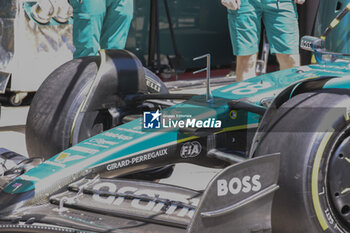 2024-06-21 - Aston Martin F1 Team AMR23, mechanical detail, front suspension during the Formula 1 Aramco Gran Premio de Espana 2024, 10th round of the 2024 Formula One World Championship from June 21 to 23, 2024 on the Circuit de Barcelona-Catalunya, in Montmeló, Spain - F1 - SPANISH GRAND PRIX 2024 - FORMULA 1 - MOTORS