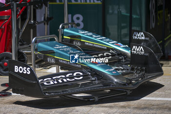 2024-06-21 - Aston Martin F1 Team AMR23, mechanical detail, front wing during the Formula 1 Aramco Gran Premio de Espana 2024, 10th round of the 2024 Formula One World Championship from June 21 to 23, 2024 on the Circuit de Barcelona-Catalunya, in Montmeló, Spain - F1 - SPANISH GRAND PRIX 2024 - FORMULA 1 - MOTORS