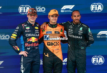 2024-06-22 - VERSTAPPEN Max (ned), Red Bull Racing RB20, portrait, NORRIS Lando (gbr), McLaren F1 Team MCL38, portrait and HAMILTON Lewis (gbr), Mercedes AMG F1 Team W15, portrait during the Formula 1 Aramco Gran Premio de Espana 2024, 10th round of the 2024 Formula One World Championship from June 21 to 23, 2024 on the Circuit de Barcelona-Catalunya, in Montmeló, Spain - F1 - SPANISH GRAND PRIX 2024 - FORMULA 1 - MOTORS