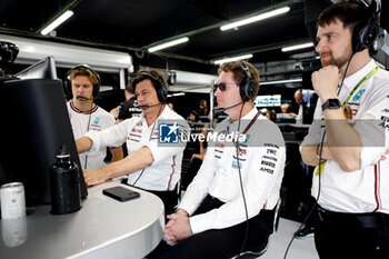 2024-06-22 - WOLFF Toto (aut), Team Principal & CEO of Mercedes AMG F1 Team, SCHUMACHER Mick (ger), Reserve Driver of Mercedes AMG F1 Team and KALLENIUS Ola, CEO of Mercedes-Benz portrait during the Formula 1 Aramco Gran Premio de Espana 2024, 10th round of the 2024 Formula One World Championship from June 21 to 23, 2024 on the Circuit de Barcelona-Catalunya, in Montmeló, Spain - F1 - SPANISH GRAND PRIX 2024 - FORMULA 1 - MOTORS