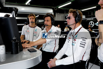 2024-06-22 - WOLFF Toto (aut), Team Principal & CEO of Mercedes AMG F1 Team, SCHUMACHER Mick (ger), Reserve Driver of Mercedes AMG F1 Team and KALLENIUS Ola, CEO of Mercedes-Benz portrait during the Formula 1 Aramco Gran Premio de Espana 2024, 10th round of the 2024 Formula One World Championship from June 21 to 23, 2024 on the Circuit de Barcelona-Catalunya, in Montmeló, Spain - F1 - SPANISH GRAND PRIX 2024 - FORMULA 1 - MOTORS