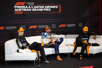 2024-06-29 - VERSTAPPEN Max (ned), Red Bull Racing RB20, portrait NORRIS Lando (gbr), McLaren F1 Team MCL38, portrait PIASTRI Oscar (aus), McLaren F1 Team MCL38, portrait press conference during the Formula 1 Qatar Airways Austrian Grand Prix 2024, 11th round of the 2024 Formula One World Championship from June 28 to 30, 2024 on the Red Bull Ring, in Spielberg, Austria - F1 - AUSTRIAN GRAND PRIX 2024 - FORMULA 1 - MOTORS