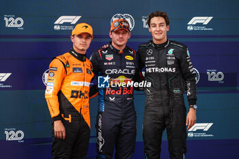 2024-06-29 - VERSTAPPEN Max (ned), Red Bull Racing RB20, portrait NORRIS Lando (gbr), McLaren F1 Team MCL38, portrait RUSSELL George (gbr), Mercedes AMG F1 Team W15, portrait during the Formula 1 Qatar Airways Austrian Grand Prix 2024, 11th round of the 2024 Formula One World Championship from June 28 to 30, 2024 on the Red Bull Ring, in Spielberg, Austria - F1 - AUSTRIAN GRAND PRIX 2024 - FORMULA 1 - MOTORS