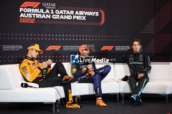 2024-06-29 - VERSTAPPEN Max (ned), Red Bull Racing RB20, portrait NORRIS Lando (gbr), McLaren F1 Team MCL38, portrait RUSSELL George (gbr), Mercedes AMG F1 Team W15, portrait press conference during the Formula 1 Qatar Airways Austrian Grand Prix 2024, 11th round of the 2024 Formula One World Championship from June 28 to 30, 2024 on the Red Bull Ring, in Spielberg, Austria - F1 - AUSTRIAN GRAND PRIX 2024 - FORMULA 1 - MOTORS