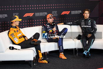 2024-06-29 - VERSTAPPEN Max (ned), Red Bull Racing RB20, portrait NORRIS Lando (gbr), McLaren F1 Team MCL38, portrait RUSSELL George (gbr), Mercedes AMG F1 Team W15, portrait press conference during the Formula 1 Qatar Airways Austrian Grand Prix 2024, 11th round of the 2024 Formula One World Championship from June 28 to 30, 2024 on the Red Bull Ring, in Spielberg, Austria - F1 - AUSTRIAN GRAND PRIX 2024 - FORMULA 1 - MOTORS