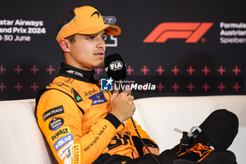 2024-06-29 - NORRIS Lando (gbr), McLaren F1 Team MCL38, portrait press conference during the Formula 1 Qatar Airways Austrian Grand Prix 2024, 11th round of the 2024 Formula One World Championship from June 28 to 30, 2024 on the Red Bull Ring, in Spielberg, Austria - F1 - AUSTRIAN GRAND PRIX 2024 - FORMULA 1 - MOTORS