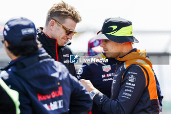 2024-07-07 - Nico Hulkenberg (GER) - MoneyGram Haas F1 Team - Haas VF-24 - Ferrari andLando Norris (GBR) - McLaren Formula 1 Team - McLaren MCL38 - Mercedes during Race Day, on day 4, sunday july 7, 2024 of the formula 1 qatar airways british grand prix 2024, scheduled to take place at the silverstone circuit from july 5 to july 7, 2024 - FORMULA 1 - QATAR AIRWAYS BRITISHGRAND PRIX 2024 - RACE - FORMULA 1 - MOTORS