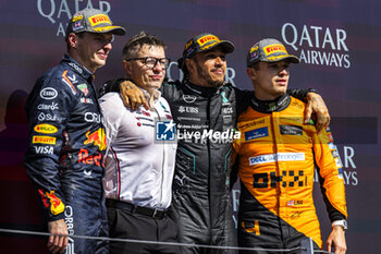 2024-07-07 - Podium of the Race on day 4, Sunday july 7, 2024 of the formula 1 qatar airways british grand prix 2024, scheduled to take place at the silverstone circuit from july 5 to july 7, 2024 - FORMULA 1 - QATAR AIRWAYS BRITISHGRAND PRIX 2024 - RACE - FORMULA 1 - MOTORS