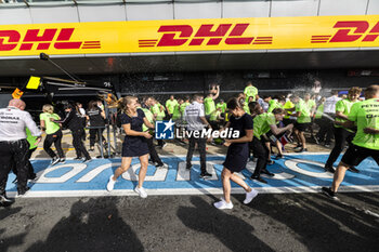 2024-07-07 - Mercedes-AMG Petronas F1 Team celebrating the victory o Lewis Hamilton (GBR) - Mercedes-AMG PETRONAS F1 Team - Mercedes W15 - Mercedes E Performance after the Race on day 4, Sunday july 7, 2024 of the formula 1 qatar airways british grand prix 2024, scheduled to take place at the silverstone circuit from july 5 to july 7, 2024 - FORMULA 1 - QATAR AIRWAYS BRITISHGRAND PRIX 2024 - RACE - FORMULA 1 - MOTORS