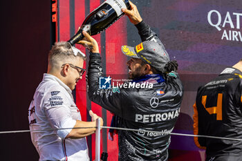 2024-07-07 - Podium of the Race on day 4, Sunday july 7, 2024 of the formula 1 qatar airways british grand prix 2024, scheduled to take place at the silverstone circuit from july 5 to july 7, 2024 - FORMULA 1 - QATAR AIRWAYS BRITISHGRAND PRIX 2024 - RACE - FORMULA 1 - MOTORS