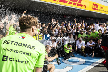 2024-07-07 - Mercedes-AMG Petronas F1 Team celebrating the victory o Lewis Hamilton (GBR) - Mercedes-AMG PETRONAS F1 Team - Mercedes W15 - Mercedes E Performance after the Race on day 4, Sunday july 7, 2024 of the formula 1 qatar airways british grand prix 2024, scheduled to take place at the silverstone circuit from july 5 to july 7, 2024 - FORMULA 1 - QATAR AIRWAYS BRITISHGRAND PRIX 2024 - RACE - FORMULA 1 - MOTORS