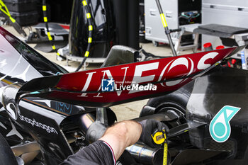 2024-07-05 - Mercedes AMG F1 Team W15, mechanical detail rear wing aerodynamism, aerodynamic, aerodynamics during the Formula 1 Qatar Airways British Grand Prix 2024, 12th round of the 2024 Formula One World Championship from July 5 to 7, 2024 on the Silverstone Circuit, in Silverstone, United Kingdom - F1 - BRITISH GRAND PRIX 2024 - FORMULA 1 - MOTORS