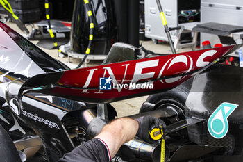 2024-07-05 - Mercedes AMG F1 Team W15, mechanical detail rear wing aerodynamism, aerodynamic, aerodynamics during the Formula 1 Qatar Airways British Grand Prix 2024, 12th round of the 2024 Formula One World Championship from July 5 to 7, 2024 on the Silverstone Circuit, in Silverstone, United Kingdom - F1 - BRITISH GRAND PRIX 2024 - FORMULA 1 - MOTORS