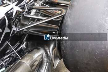 2024-07-05 - Mercedes AMG F1 Team W15, mechanical detail rear corner during the Formula 1 Qatar Airways British Grand Prix 2024, 12th round of the 2024 Formula One World Championship from July 5 to 7, 2024 on the Silverstone Circuit, in Silverstone, United Kingdom - F1 - BRITISH GRAND PRIX 2024 - FORMULA 1 - MOTORS