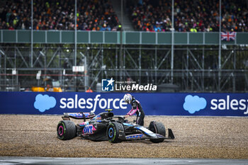 2024-07-06 - 10 GASLY Pierre (fra), Alpine F1 Team A524, action, after a crash on gravel during the Formula 1 Qatar Airways British Grand Prix 2024, 12th round of the 2024 Formula One World Championship from July 5 to 7, 2024 on the Silverstone Circuit, in Silverstone, United Kingdom - F1 - BRITISH GRAND PRIX 2024 - FORMULA 1 - MOTORS