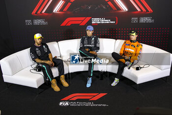 2024-07-06 - HAMILTON Lewis (gbr), Mercedes AMG F1 Team W15, RUSSELL George (gbr), Mercedes AMG F1 Team W15 and NORRIS Lando (gbr), McLaren F1 Team MCL38, portrait, press conference during the Formula 1 Qatar Airways British Grand Prix 2024, 12th round of the 2024 Formula One World Championship from July 5 to 7, 2024 on the Silverstone Circuit, in Silverstone, United Kingdom - F1 - BRITISH GRAND PRIX 2024 - FORMULA 1 - MOTORS