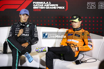 2024-07-06 - RUSSELL George (gbr), Mercedes AMG F1 Team W15 and NORRIS Lando (gbr), McLaren F1 Team MCL38, portrait, press conference during the Formula 1 Qatar Airways British Grand Prix 2024, 12th round of the 2024 Formula One World Championship from July 5 to 7, 2024 on the Silverstone Circuit, in Silverstone, United Kingdom - F1 - BRITISH GRAND PRIX 2024 - FORMULA 1 - MOTORS