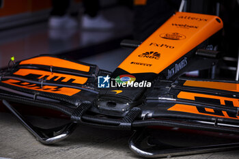 2024-07-06 - McLaren F1 Team MCL38, mechanical detail front wing during the Formula 1 Qatar Airways British Grand Prix 2024, 12th round of the 2024 Formula One World Championship from July 5 to 7, 2024 on the Silverstone Circuit, in Silverstone, United Kingdom - F1 - BRITISH GRAND PRIX 2024 - FORMULA 1 - MOTORS