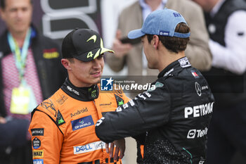 2024-07-06 - NORRIS Lando (gbr), McLaren F1 Team MCL38, portrait and RUSSELL George (gbr), Mercedes AMG F1 Team W15, portrait during the Formula 1 Qatar Airways British Grand Prix 2024, 12th round of the 2024 Formula One World Championship from July 5 to 7, 2024 on the Silverstone Circuit, in Silverstone, United Kingdom - F1 - BRITISH GRAND PRIX 2024 - FORMULA 1 - MOTORS