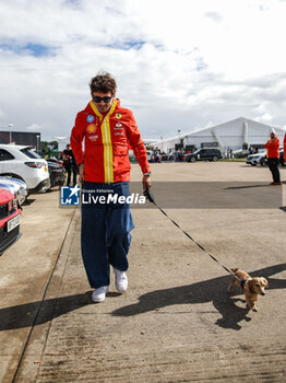 2024-07-07 - LECLERC Charles (mco), Scuderia Ferrari SF-24, portrait and his dog Leo during the Formula 1 Qatar Airways British Grand Prix 2024, 12th round of the 2024 Formula One World Championship from July 5 to 7, 2024 on the Silverstone Circuit, in Silverstone, United Kingdom - F1 - BRITISH GRAND PRIX 2024 - FORMULA 1 - MOTORS