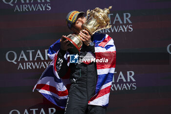 2024-07-07 - HAMILTON Lewis (gbr), Mercedes AMG F1 Team W15, portrait podium celebration during the Formula 1 Qatar Airways British Grand Prix 2024, 12th round of the 2024 Formula One World Championship from July 5 to 7, 2024 on the Silverstone Circuit, in Silverstone, United Kingdom - F1 - BRITISH GRAND PRIX 2024 - FORMULA 1 - MOTORS