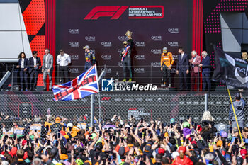 2024-07-07 - HAMILTON Lewis (gbr), Mercedes AMG F1 Team W15, VERSTAPPEN Max (ned), Red Bull Racing RB20, NORRIS Lando (gbr), McLaren F1 Team MCL38, portrait, podium during the Formula 1 Qatar Airways British Grand Prix 2024, 12th round of the 2024 Formula One World Championship from July 5 to 7, 2024 on the Silverstone Circuit, in Silverstone, United Kingdom - F1 - BRITISH GRAND PRIX 2024 - FORMULA 1 - MOTORS