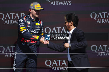 2024-07-07 - VERSTAPPEN Max (ned), Red Bull Racing RB20, portrait and BEN SULAYEM Mohammed (uae), President of the FIA, portrait podium during the Formula 1 Qatar Airways British Grand Prix 2024, 12th round of the 2024 Formula One World Championship from July 5 to 7, 2024 on the Silverstone Circuit, in Silverstone, United Kingdom - F1 - BRITISH GRAND PRIX 2024 - FORMULA 1 - MOTORS