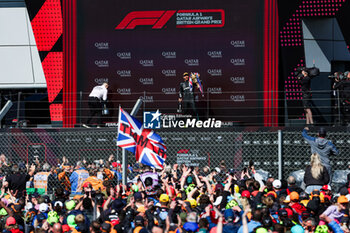 2024-07-07 - Podium: HAMILTON Lewis (gbr), Mercedes AMG F1 Team W15, during the Formula 1 Qatar Airways British Grand Prix 2024, 12th round of the 2024 Formula One World Championship from July 5 to 7, 2024 on the Silverstone Circuit, in Silverstone, United Kingdom - F1 - BRITISH GRAND PRIX 2024 - FORMULA 1 - MOTORS