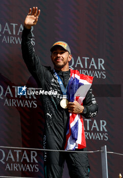 2024-07-07 - HAMILTON Lewis (gbr), Mercedes AMG F1 Team W15, portrait celebration podium trophy during the Formula 1 Qatar Airways British Grand Prix 2024, 12th round of the 2024 Formula One World Championship from July 5 to 7, 2024 on the Silverstone Circuit, in Silverstone, United Kingdom - F1 - BRITISH GRAND PRIX 2024 - FORMULA 1 - MOTORS