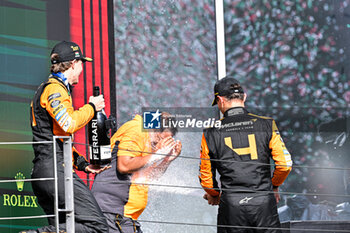 2024-07-21 - #81 Oscar Piastri And #4 Lando Norris Of The Team Mclaren Formula 1 Team, Mclaren Mercedes MCL38Of ,Celebrating The Final Podium ,During Fia Formula One World Championship F1 Hungarian Grand Prix 2024, 20 July In Budapest, Hungarian - FORMULA 1 HUNGARIAN GRAND PRIX 2024 - RACE - FORMULA 1 - MOTORS