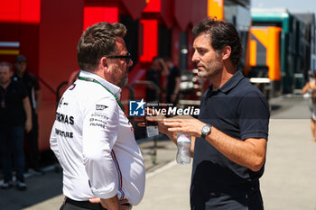 2024-07-18 - LAGRUE Gwen (fra), Driver Development Advisor for Mercedes AMG F1 Team, WEBBER Mark (aus), former F1 driver and TV presenter, portrait during the Formula 1 Hungarian Grand Prix 2024, 13th round of the 2024 Formula One World Championship from July 19 to 21, 2024 on the Hungaroring, in Mogyorod, Hungary - F1 - HUNGARIAN GRAND PRIX 2024 - FORMULA 1 - MOTORS