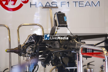 2024-07-18 - Haas F1 Team VF-24 Ferrari, Mechanical detail suspension during the Formula 1 Hungarian Grand Prix 2024, 13th round of the 2024 Formula One World Championship from July 19 to 21, 2024 on the Hungaroring, in Mogyorod, Hungary - F1 - HUNGARIAN GRAND PRIX 2024 - FORMULA 1 - MOTORS