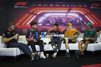 2024-07-18 - HULKENBERG Nico (ger), Haas F1 Team VF-24 Ferrari, portrait, GASLY Pierre (fra), Alpine F1 Team A524, portrait, ALBON Alexander (tha), Williams Racing FW46, portrait, PIASTRI Oscar (aus), McLaren F1 Team MCL38, portrait and ALONSO Fernando (spa), Aston Martin F1 Team AMR24, portrait at press conference during the Formula 1 Hungarian Grand Prix 2024, 13th round of the 2024 Formula One World Championship from July 19 to 21, 2024 on the Hungaroring, in Mogyorod, Hungary - F1 - HUNGARIAN GRAND PRIX 2024 - FORMULA 1 - MOTORS