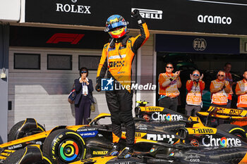 2024-07-21 - Oscar Piastri (AUS) - McLaren Formula 1 Team - McLaren MCL38 - Mercedes
 celebrating his first win in F1

 during Raceday on Sunday, July 21, of Formula 1 Hungarian Grand Prix 2024, scheduled to take place at Hungaroring track in Mogyorod, Budapest, Hungary, july 19 to july 21, 2024 - FORMULA 1 HUNGARIAN GRAND PRIX 2024 - RACE - FORMULA 1 - MOTORS